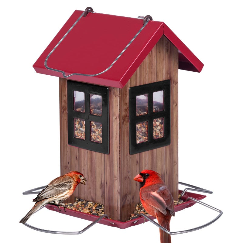 Kingsyard Cute Bird House Feeders for Outside, Hanging Metal Bird Feeder with 4 Ports, Outdoor Garden Yard Decorations for Cardinals Finches Chickadees Goldfinches & Sparrows Birds Watching - Image 1